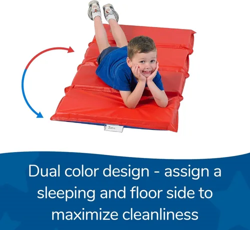 Miniatura 7 de Children's Factory Angels Tapete para Siesta de Niños Pequeños de 2" de Grosor, Rojo-Azul, Tapete para Dormir Impermeable de 4 Secciones