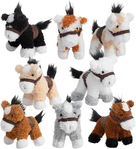 HollyHOME 8 piezas de caballos de peluche, caballos mini de peluche a granel, caballos de peluche para fiestas temáticas de animales, cumpleaños,