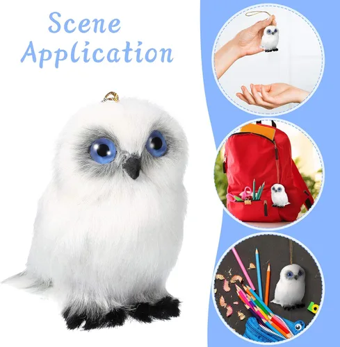 Miniatura 7 de Skylety 6 piezas de mini búho de peluche de 3.2 pulgadas blanco suave peluche búho animal colgante adorno DIY llavero para regalos de fiesta