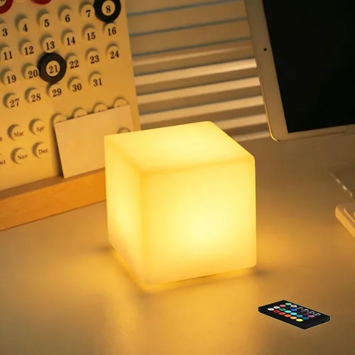 Lámpara de cubo LED de 4 pulgadas, lámpara de cubo Tesseract de 16 colores RGB con control remoto, lámpara de estado de ánimo impermeable recargable