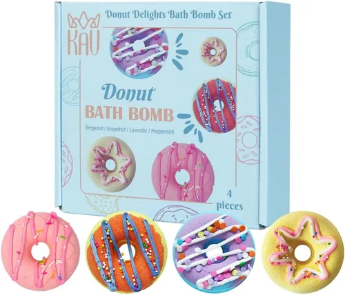 Miniatura 8 de KAV Set de regalo de bombas de baño en forma de dona – Kit de 4 bombas de baño orgánicas hechas a mano con aceites esenciales – Regalo de spa