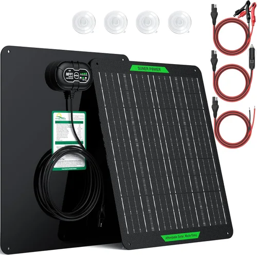 SUNER POWER Cargador de batería solar impermeable de 20 W 12 V y mantenedor PRO, controlador de carga MPPT ultrainteligente integrado, kit de carga