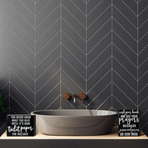 Miniatura 7 de Blulu 2 letreros de madera para decoración de baño, decoración de caja de madera, divertido arte de pared de baño, placa de madera rústica