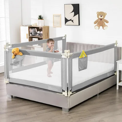 Miniatura 2 de BABY JOY Riel de cama para niños pequeños, 57 pulgadas, extra largo, altura ajustable, plegable, con bolsillo de almacenamiento y doble bloqueo