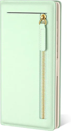 Miniatura 17 de Billetera de cuero genuino de lujo para mujer con bloqueo RFID, compacta, plegable, con ventana para identificación, Gato negro, Moderno