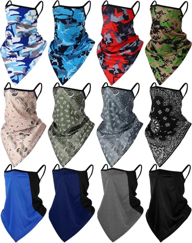 Miniatura 9 de JaGely Paquete de 12 polainas para el cuello, bufanda, máscara elástica con cinta elástica para las orejas, diadema absorbente para mujeres