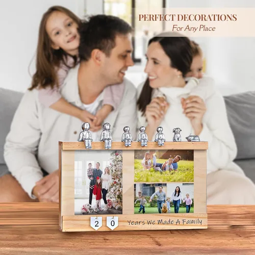Miniatura 7 de Caja de recuerdo de aniversario con estatua familiar, marco de madera para almacenamiento de recuerdos preciados, regalos de aniversario o boda