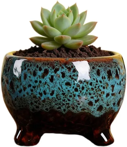 Miniatura 48 de Bonita maceta circular de cerámica para decoración del hogar y jardín, suculentas, cactus, maceta no incluida (azul, 3.19 pulgadas)