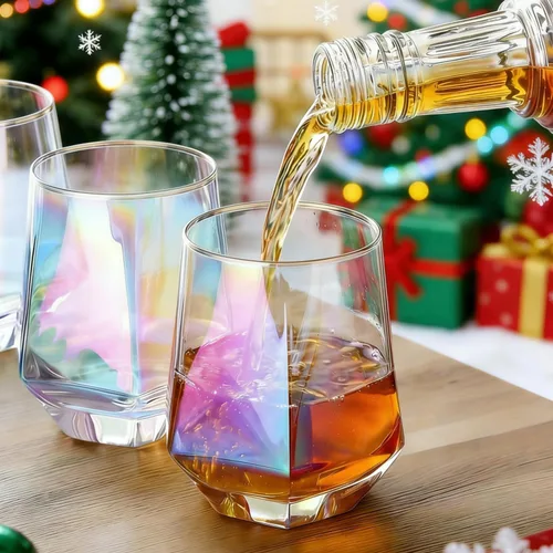 Miniatura 2 de Juego de 4 copas de vino sin tallo, cristalería iridiscente de 10 onzas, moderna cristalería arcoíris con vasos de colores para vino tinto