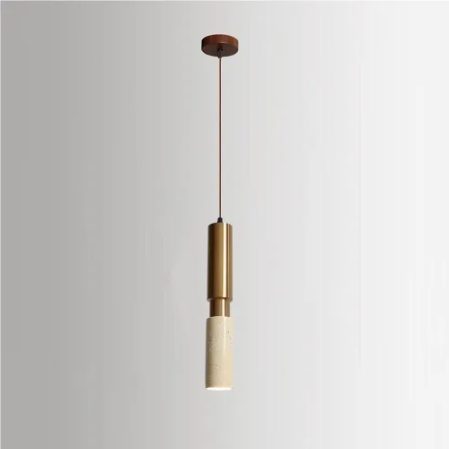 Industrial Gold Iron Hanging Lamp Simple Long Tube Pendant Lights Japanese Wabi-Sabi 3000K Warm Light Yellow Travertine Chandelier for Living Room