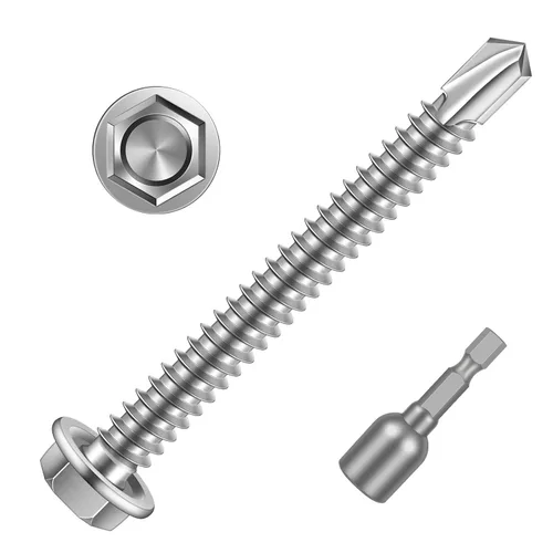 Miniatura 11 de Tornillos de chapa metálica autoperforantes con cabeza arandela hexagonal #8 x 1 con punta de taladro, acero inoxidable 410, autoperforantes, óxido