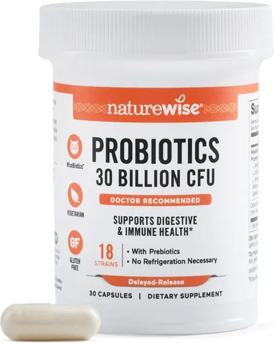 NatureWise Max Probiotics for Women & Men - 30 mil millones de UFC, 18 cepas + prebióticos orgánicos, para la salud intestinal y digestiva, cápsulas