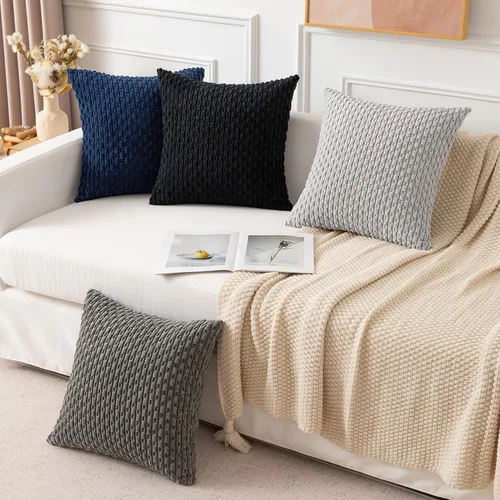 Miniatura 40 de K Kevin Textile - Juego de 2 fundas de almohada decorativas de corduroy suave azul con rayas estilo bohemio, fundas de almohada para sofá, cama
