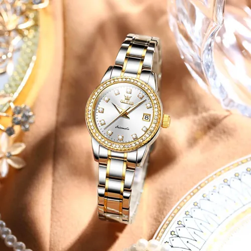 Miniatura 4 de OLEVS Relojes automáticos para mujer, de acero inoxidable, mecánico, con diamante, luminoso, impermeable, reloj de pulsera para mujer
