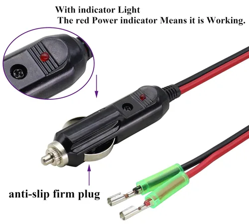 Miniatura 4 de Paquete de 2 adaptadores de enchufe macho de encendedor de cigarrillos de 12 voltios con cable de cables de luz LED y cable de 16 AWG para enchufe