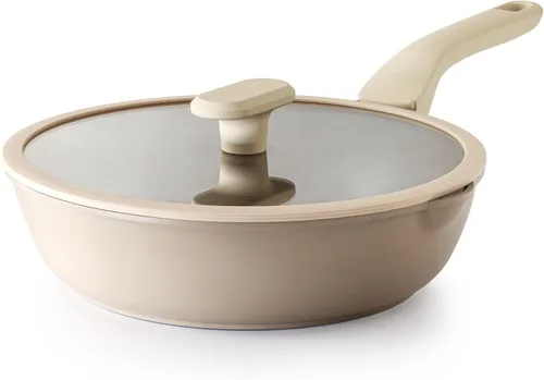 Miniatura 11 de PRICUSIS Sartén antiadherente de cerámica con tapa (3.2 qt, 10 pulgadas), sartén de freír profunda libre de toxinas, sartén antiadherente versátil