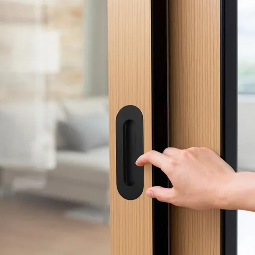 Miniatura 5 de Malimali Tirador de puerta ovalado negro de 6 pulgadas, tiradores de acero inoxidable para armario, manijas de puerta corrediza de granero