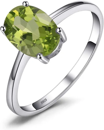 JewelryPalace Anillos de compromiso solitario de plata de ley 925 chapados en oro de 14 quilates con piedra natal de granate, peridoto de amatista,