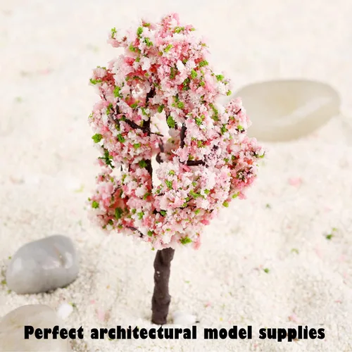 Miniatura 4 de Yetaha 10 unidades de árboles modelo de flores rosas, mini racimo de flores de vegetación, modelo de paisaje estático para bricolaje, paisaje