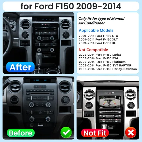 Miniatura 2 de [8Core 4G+64G] Radio de coche para Ford F150 2009-2014: 9 pulgadas 1280 * 800 HD pantalla táctil estéreo con Carplay inalámbrico Android Auto 5G
