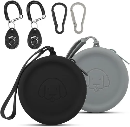 Bolsa de golosinas para perros de silicona, 2 piezas, bolsa para caminar para mascotas para perros y gatos, tamaño bolsillo, fácil de limpiar, sin