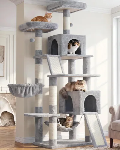Miniatura 15 de Gitelsnour Árbol para gatos de varios niveles para gatos de interior, torre para gatos con 2 tablas de rascar, 2 plataformas acolchadas de felpa