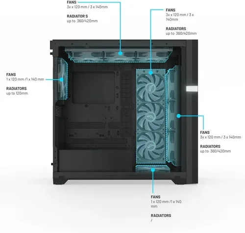 Miniatura 2 de Valkyrie VK-02 Lite Mid Tower ATX PC Case Soporta hasta 13 Ventiladores 3 360/16.535 in Radiadores Vidrio Templado Panel Lateral Iluminación ARGB