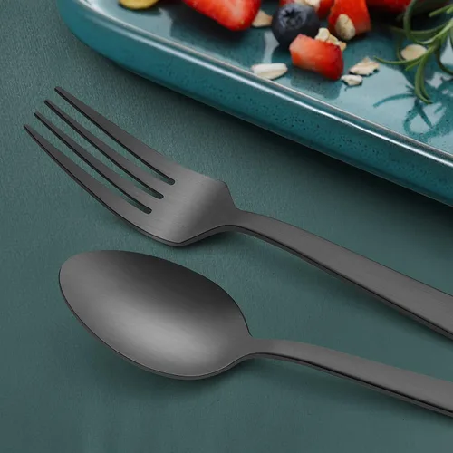 Miniatura 6 de HaWare Juego de 40 cubiertos cuadrados de acero inoxidable para 8, modernos utensilios de cocina para el hogar, acabado mate, aptos para lavavajillas