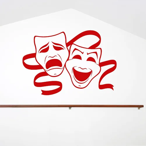 Miniatura 2 de Calcomanía de vinilo para pared de dos máscaras teatrales, arte de pared de teatro dramático y comedia, calcomanía de símbolo de artes escénicas