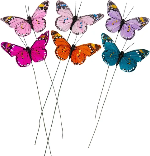 Miniatura 10 de YCHTEWY - Decoración de mariposa monarca, juego de 12 decoraciones de mariposa de plumas con clip, 3.75", naranja..