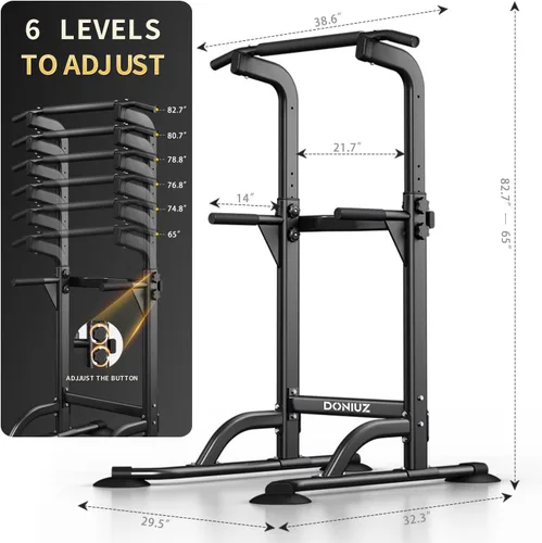 Miniatura 4 de DONIUZ Torre de Potencia Barra de Dominadas y Estación de Fondos, Gimnasio Multifuncional para Casa, Equipo de Entrenamiento de Fuerza, Altura Blanco