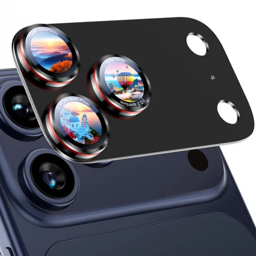 Uyiton Protector de lente de cámara para iPhone 17 Pro - [Tipografía única + lente de teléfono diseño de círculo rojo] Cubierta de cámara de vidrio