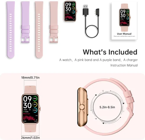 Miniatura 7 de Fitness Tracker with 24/7 Continuous Heart Rate, Blood Oxy-gen Monitor, Smart Watch with Sleep Monitor, IP68 Waterproof Activity Tracker Step Rosa