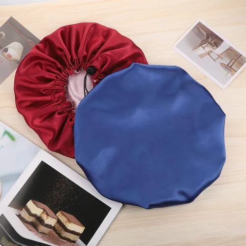 Miniatura 3 de Paquete de 2 gorros de satén para dormir, gorra de satén de doble capa para cabello natural y rizado