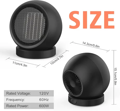 Miniatura 5 de Coolfor Calentador de escritorio, calentador de espacio de eficiencia energética de 600 W, calentador eléctrico de escritorio de cerámica PTC