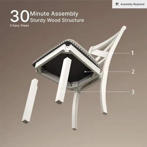Miniatura 7 de Signature Design by Ashley Robbinsdale - Silla de comedor tapizada casual de madera maciza con ribete de cabeza de clavo, juego de 2, blanco y gris