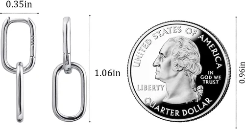 Miniatura 4 de Aretes de aro de plata de ley 925 con doble ovalado para mujer, pequeños aretes de aro de plata para orejas sensibles, aretes de aro cuadrados