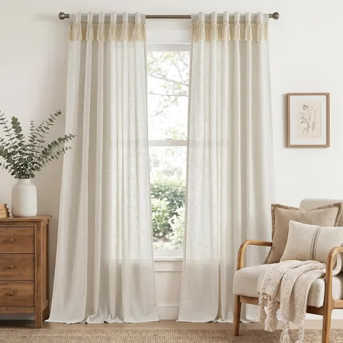 Miniatura 70 de JINCHAN Cortinas de lino de 108 pulgadas de largo, juego de 2 paneles, cortinas de ventana para sala de estar y dormitorio, cortinas
