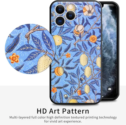 Miniatura 5 de Berkin Arts Funda de silicona compatible con iPhone 11 Pro Max con protector de pantalla Folk Art Nouveau Botanicals (granada de William Morris)