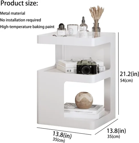 Miniatura 2 de Mesa auxiliar, mesa auxiliar moderna, mesita de noche de metal, mesita de noche, mesa decorativa de 3 niveles con almacenamiento para dormitorio