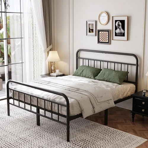Miniatura 3 de Base de cama de metal de 14 pulgadas, marco de cama de tamaño matrimonial con espacio de almacenamiento, base de colchón resistente y resistente