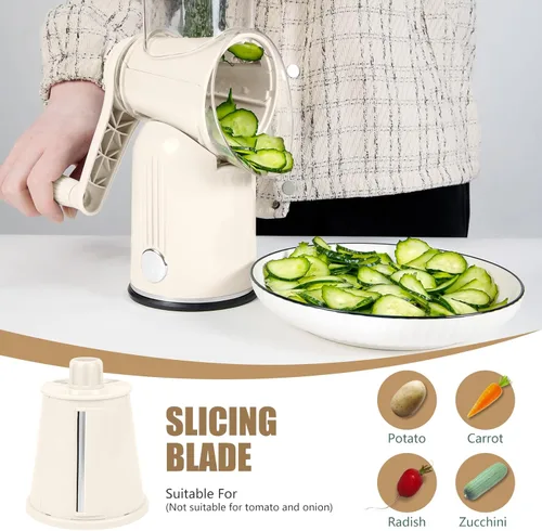 Miniatura 3 de Rallador de queso giratorio con mango: rallador de queso 5 en 1 manivela, base de succión fuerte para frutas y verduras nueces con caja de Blanco