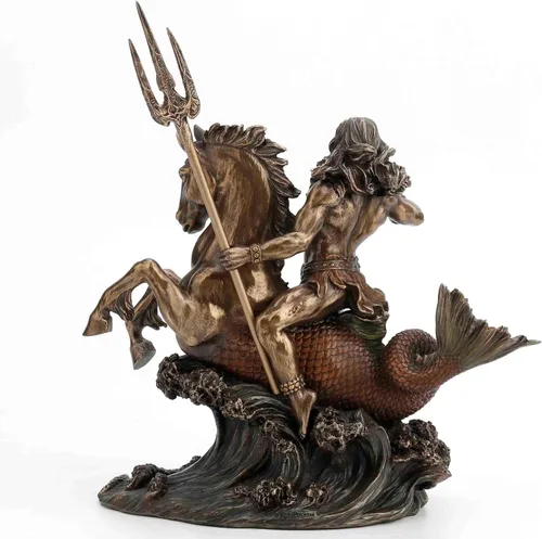 Miniatura 5 de Veronese Design Poseidon - Estatua de resina de hipocampo con Tridente, acabado en bronce