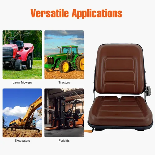 Miniatura 6 de Asiento de tractor de suspensión de PVC con respaldo ajustable de 140° Marrón Se adapta a carretilla elevadora de excavadora, tractor, cargador