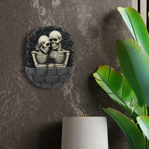 Miniatura 7 de DWK - Amantes del esqueleto gótico en las paredes del castillo, torre para pareja, colgador de pared rodeado de rosas negras, escultura romántica