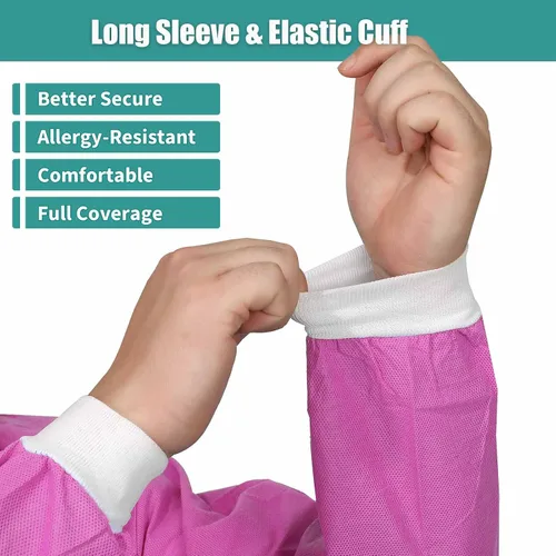 Miniatura 3 de Chaquetas de laboratorio desechables dentales Puños y cuello de punto suave SMS duraderos con 3 bolsillos Chaqueta de laboratorio médico