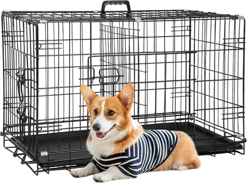 Miniatura 50 de FDW Jaula para perros con doble puerta, jaula plegable de alambre de metal de 36 pulgadas con bandeja extraíble y panel divisor, jaula para mascotas