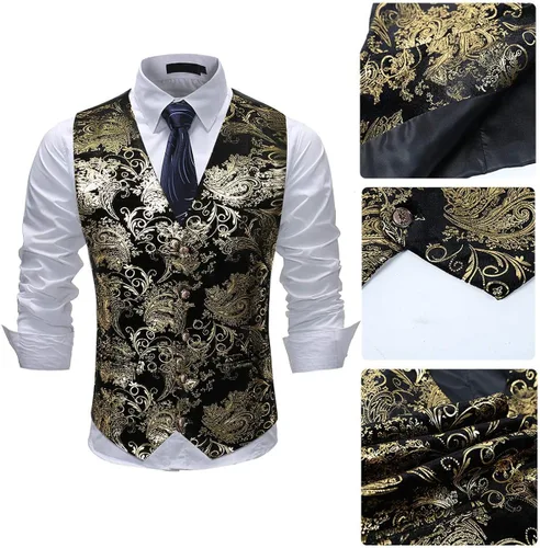 Miniatura 5 de Cloudstyle Chaleco de vestir con estampado para hombre, ajustado, chaleco formal con botones