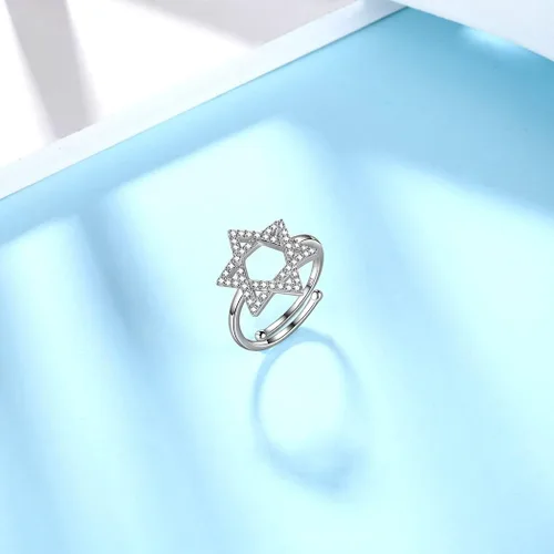 Miniatura 3 de Anillo ajustable de oro blanco sobre plata de ley S925 con nudo celta mariposa judía estrella de David anillo de dedo abierto joyería de moda