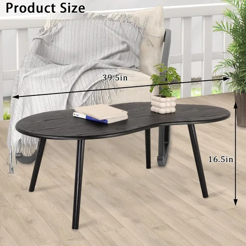 Miniatura 3 de Mesa de centro pequeña, mesa de centro de nube negra para espacios pequeños, mesa central moderna única e irregular con patas de madera, mesa